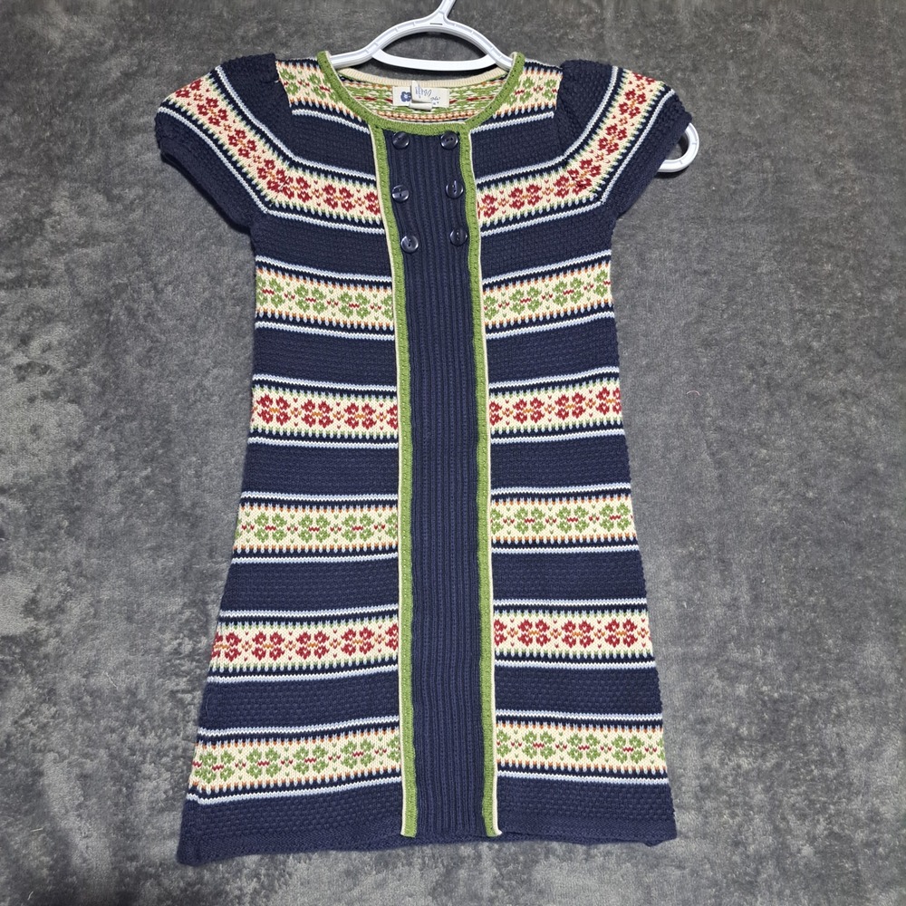 Willow Blossom Girls 5T Navy Fair Isle Knit Sweater Dress Boho Cottagecore Boho